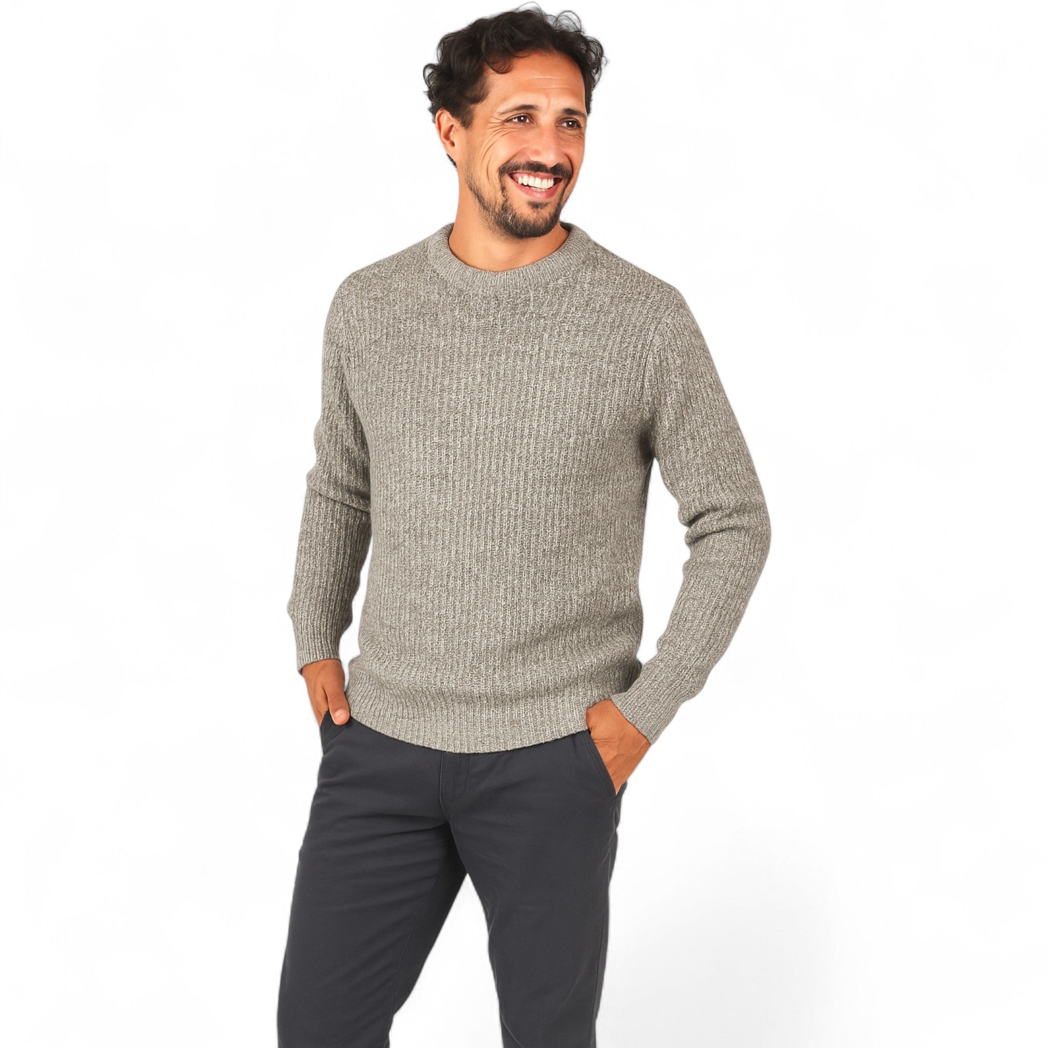 Men’s Ex Store Jack & Jones chunky knit jumper in grey twist – warm ribbed knit sweater for